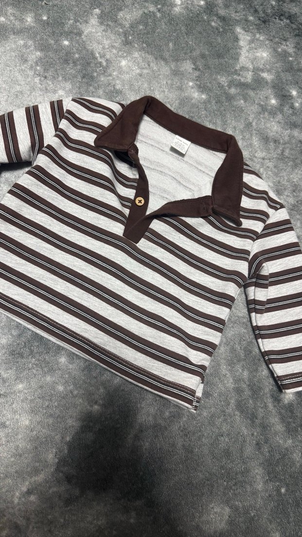 Erkek Çocuk Kahverengi Gri Çizgili Gömlek - Görsel 3