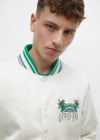 Pull and Bear Pull and Bear Beyaz Spor Bomber Ceket