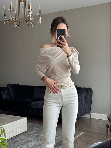 Diğer Ekru flare jean