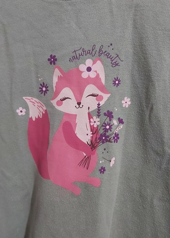 11-12 Yaş Beden Kız Çocuk Gri Baskılı Triko Sweatshirt