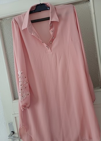 44 Beden pembe Renk Pembe Uzun Kollu Nakışlı Salaş Tunik