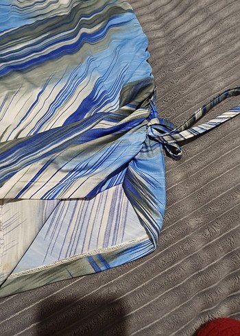 Mavi Gri Bağlamalı mini elbise - Görsel 3