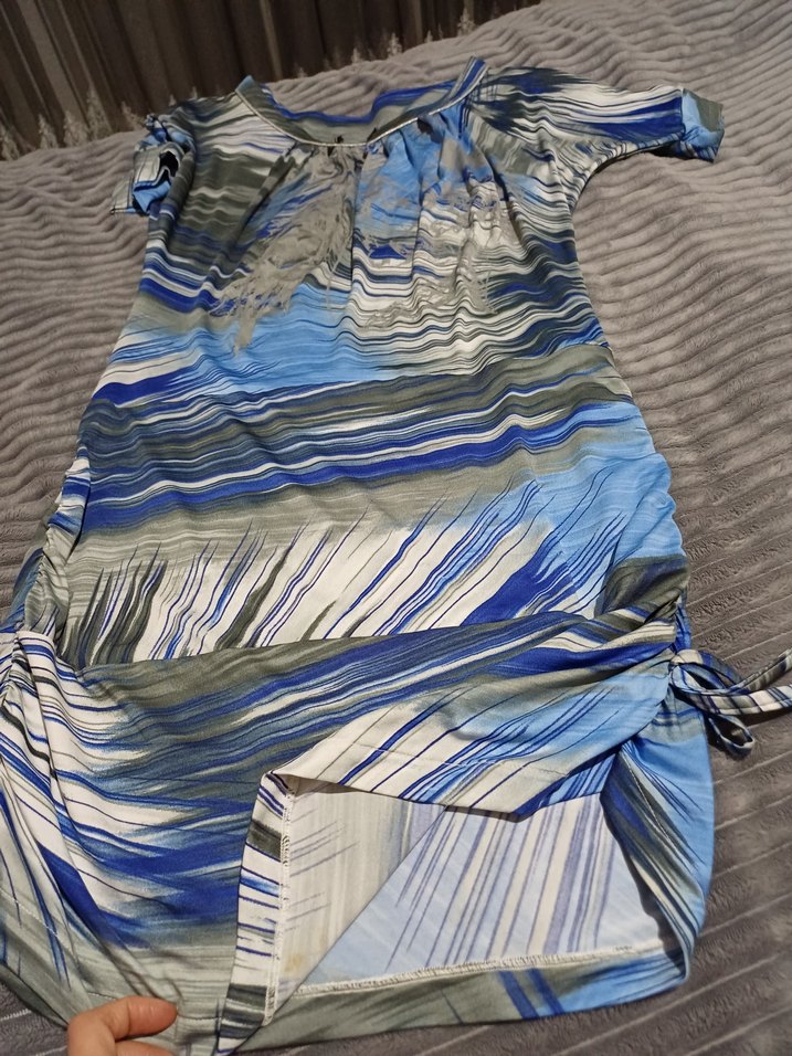 Mavi Gri Bağlamalı mini elbise - Görsel 4