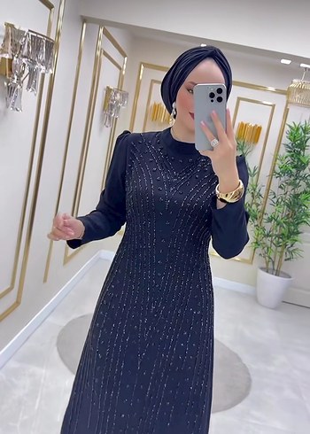 Lacivert işlemeli abiye - Görsel 5