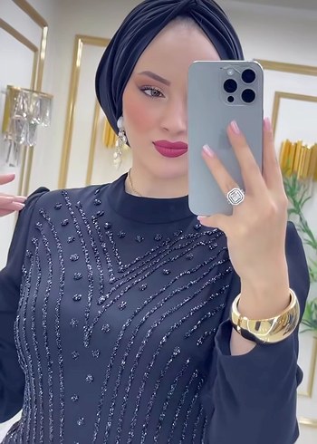 Lacivert işlemeli abiye - Görsel 4