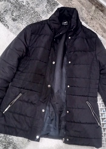 Düğmeli fermuarlı Siyah Kadın Kışlık Mont - Görsel 7