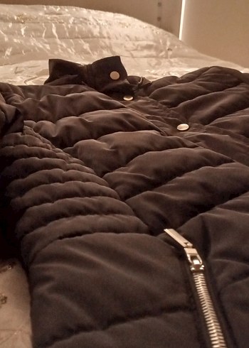 Düğmeli fermuarlı Siyah Kadın Kışlık Mont - Görsel 2