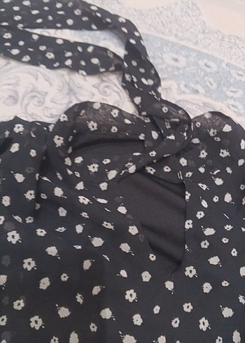 Siyah çiçek desenlı sifon elbise - Görsel 9