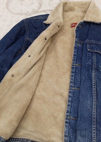 Düğmeli Mavi Kadın  erkek Kot Ceket unı - Görsel 9