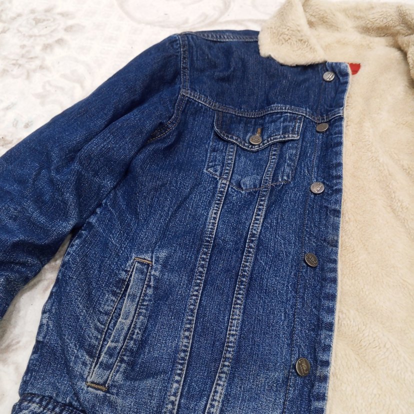 Düğmeli Mavi Kadın  erkek Kot Ceket unı - Görsel 5