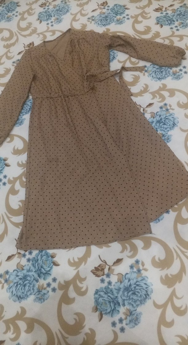 Bej Uzun Kollu Vintage kaban - Görsel 2