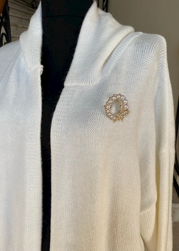 Krem Uzun Kollu Örgü Kadın Hırka - Görsel 2