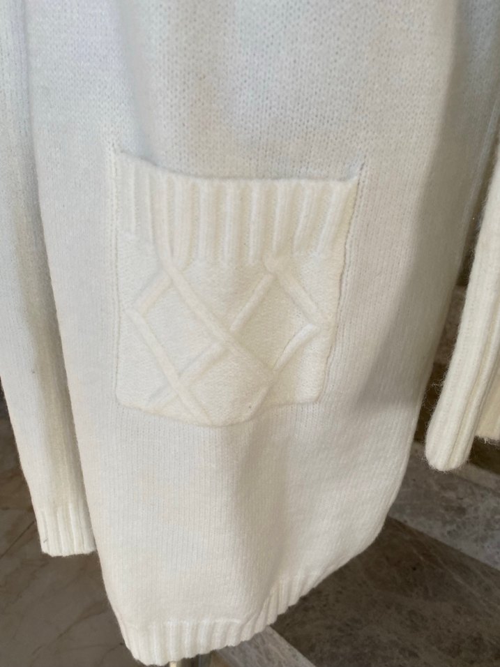 Krem Uzun Kollu Örgü Kadın Hırka - Görsel 3