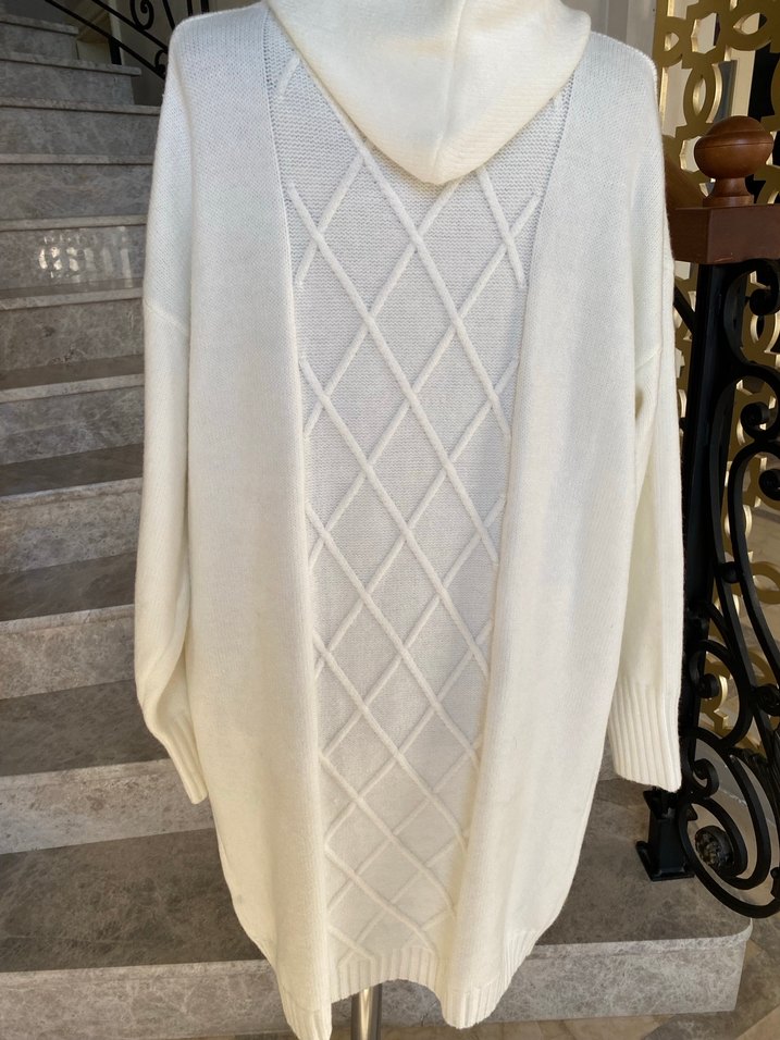 Krem Uzun Kollu Örgü Kadın Hırka - Görsel 4