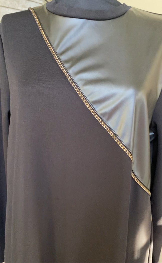 Uzun Siyah Deri detaylı Gotik Elbise 4 beden - Görsel 4