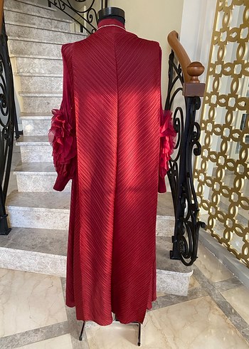 İthal Bordo Piliseli Uzun Bohem Elbise - Görsel 4