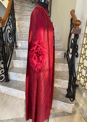 İthal Bordo Piliseli Uzun Bohem Elbise - Görsel 3