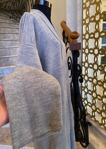 Gri Kadın Uzun triko Hırka STD - Görsel 3