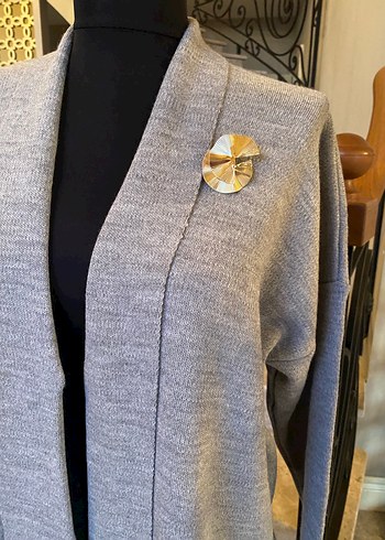 Gri Kadın Uzun triko Hırka STD - Görsel 2