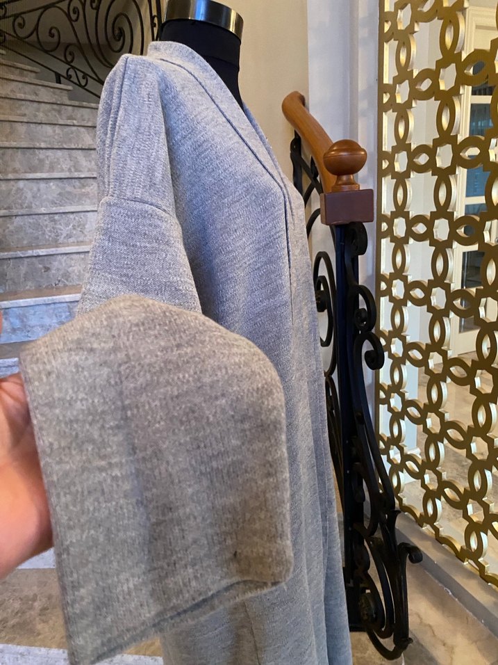 Gri Kadın Uzun triko Hırka STD - Görsel 3