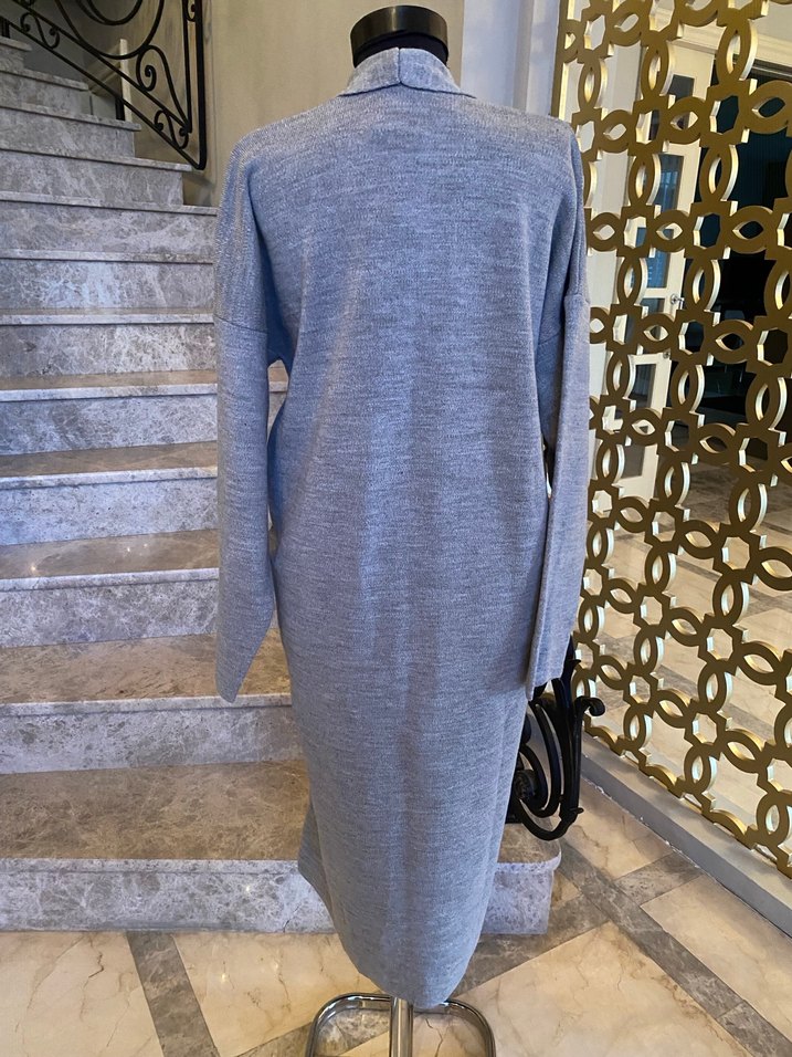 Gri Kadın Uzun triko Hırka STD - Görsel 4