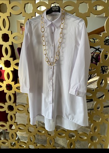 Zincir Detaylı Beyaz Uzun Kollu Kadın Gömlek - Görsel 5