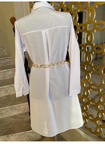 Zincir Detaylı Beyaz Uzun Kollu Kadın Gömlek - Görsel 8