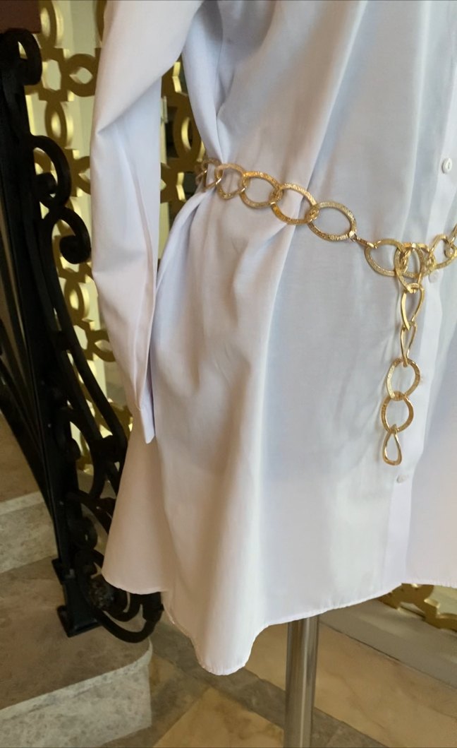 Zincir Detaylı Beyaz Uzun Kollu Kadın Gömlek - Görsel 3