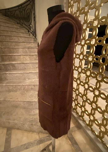 Kahverengi angora Uzun Kadın Yelek - Görsel 3