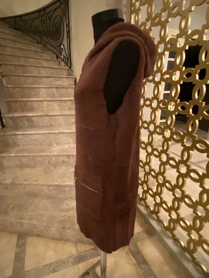 Kahverengi angora Uzun Kadın Yelek - Görsel 3