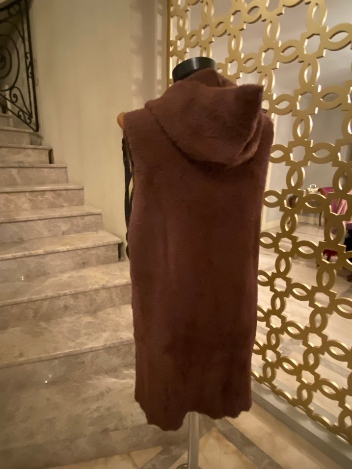 Kahverengi angora Uzun Kadın Yelek - Görsel 4