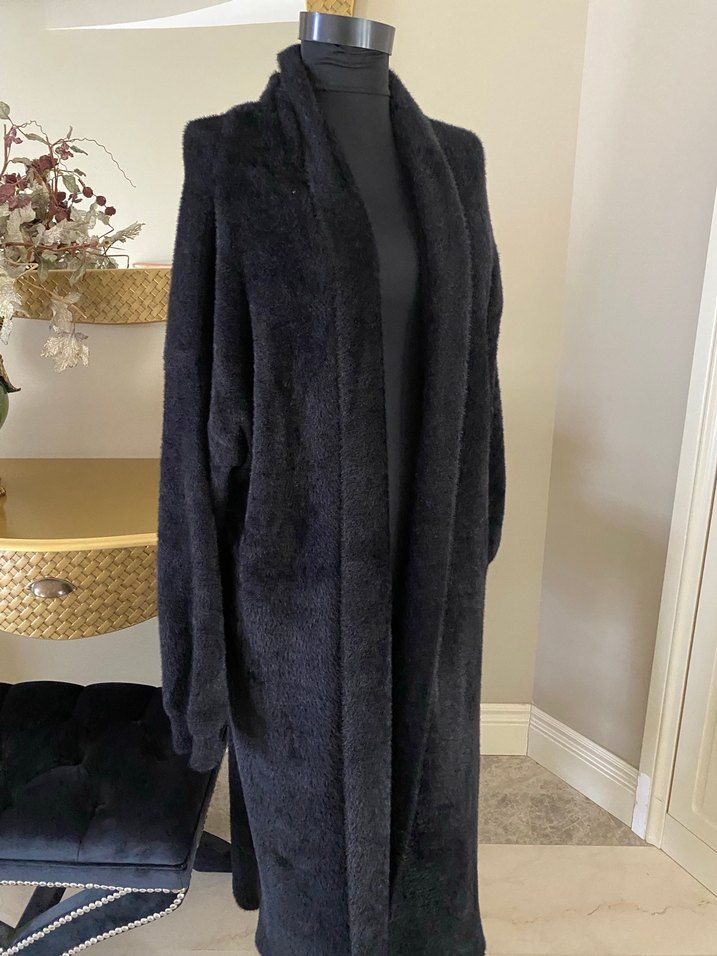 Kadın Siyah Uzun angora hırka std - Görsel 2