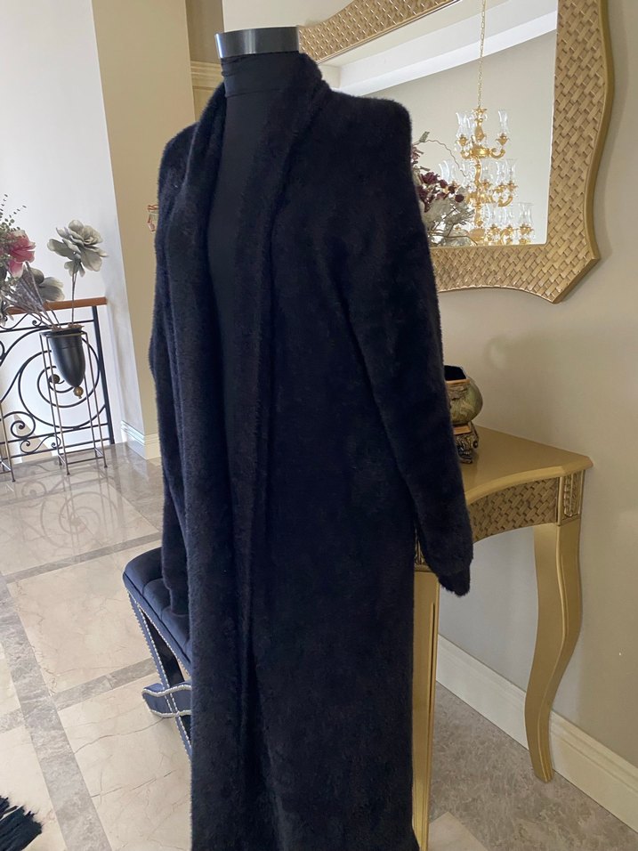 Kadın Siyah Uzun angora hırka std - Görsel 3