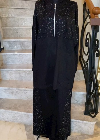Siyah modal kumaş taşlı ikili takım 3 beden - Görsel 5