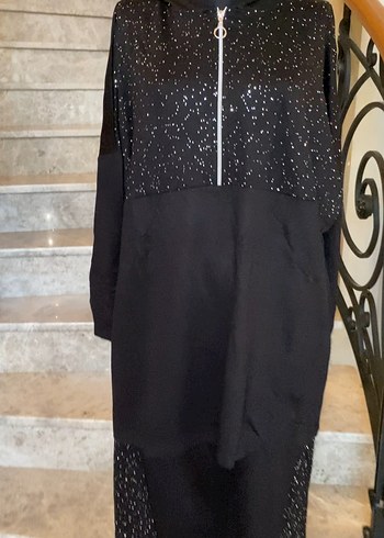 Siyah modal kumaş taşlı ikili takım 3 beden - Görsel 3