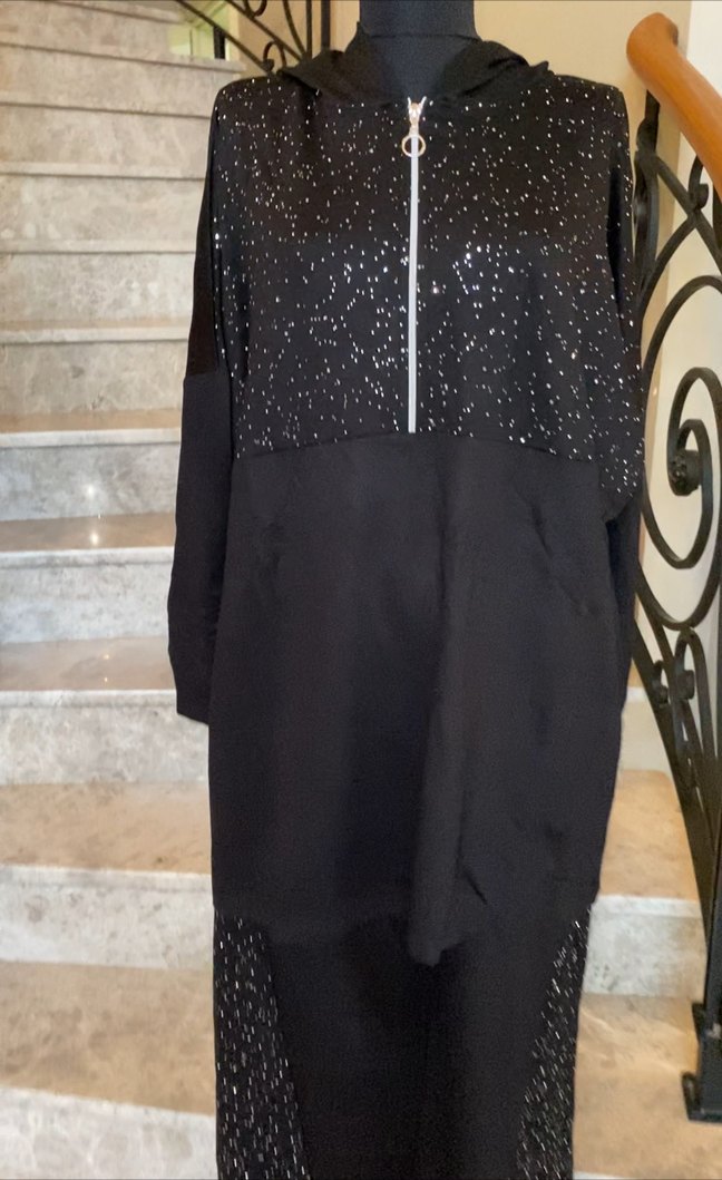 Siyah modal kumaş taşlı ikili takım 3 beden - Görsel 3