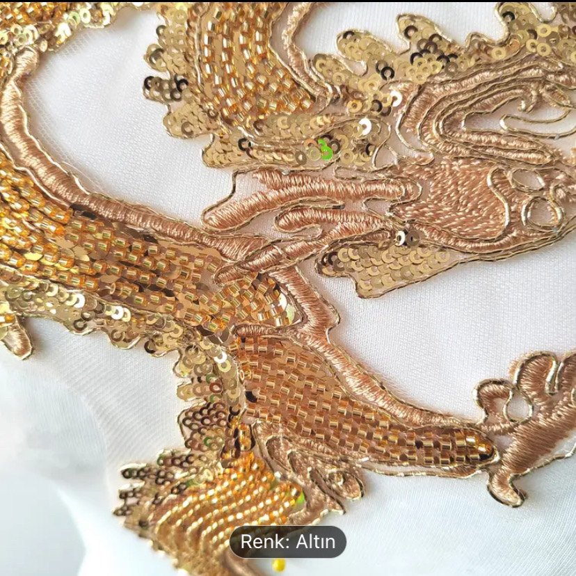 Altın Renkli Payetli Kadın ejderha nakış aplike yama - Görsel 4