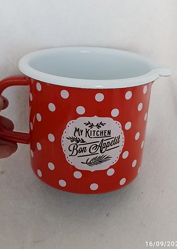 Diğer Kırmızı Puantiyeli Emaye Kupa sütlük yumurta haşlama