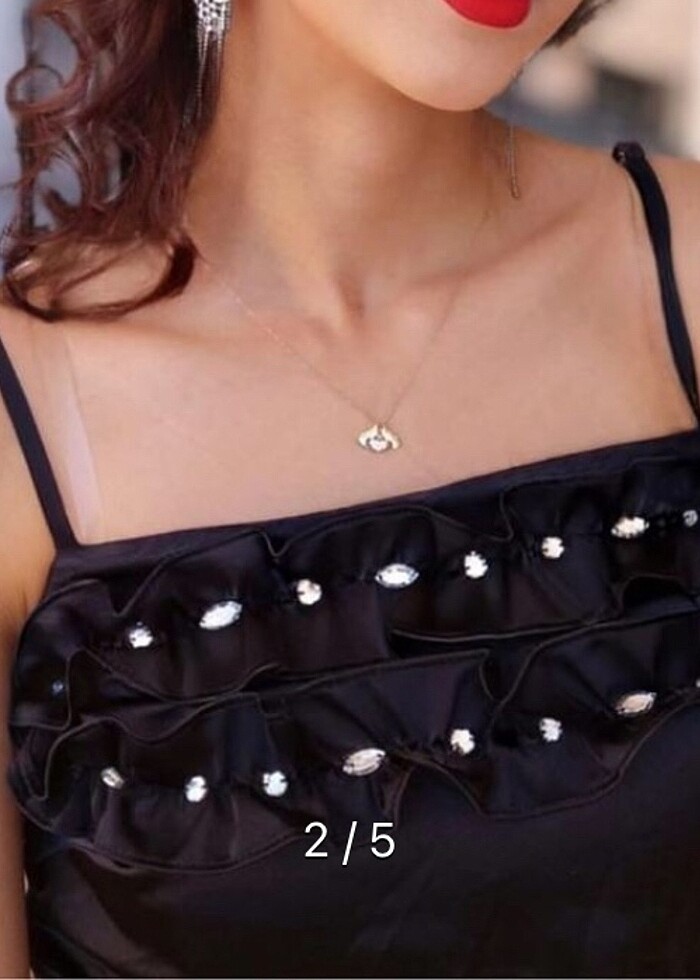 Taşlı siyah elbise - Görsel 3