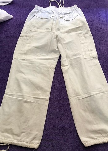 m Beden Beyaz Loose Fit Midi Kadın Kot Pantolon