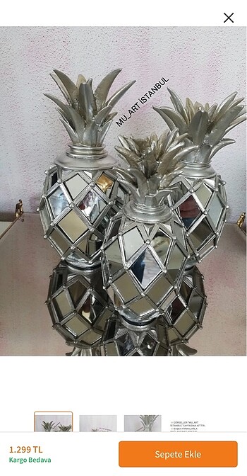 Beden gri Renk ÜÇLÜ GÜMÜŞ RENGİ AYNALI ANANAS
