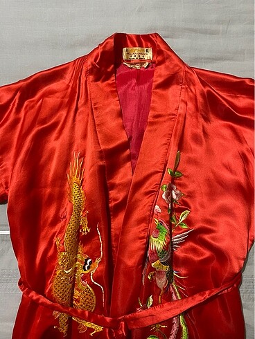 VINTAGE hakiki saf ipek, el nakışlı sabahlık - Görsel 5