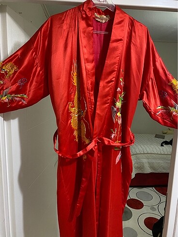 VINTAGE hakiki saf ipek, el nakışlı sabahlık - Görsel 7