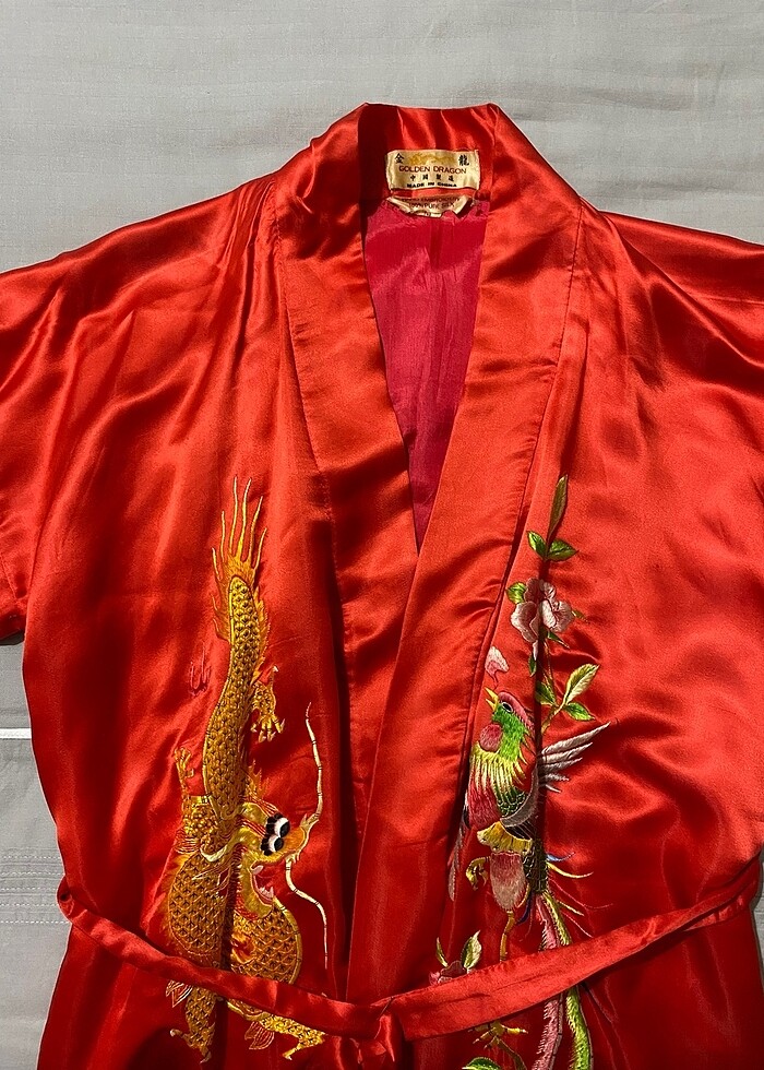 VINTAGE hakiki saf ipek, el nakışlı sabahlık - Görsel 5