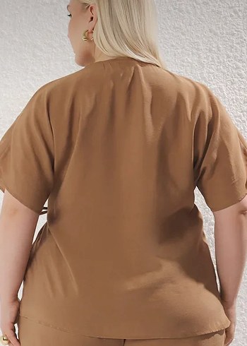 Bej V Yaka Salaş Kadın Bluz - Görsel 3