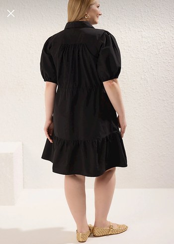 Kemerli Siyah Midi Gömlek Elbise - Görsel 4