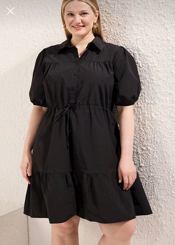 Kemerli Siyah Midi Gömlek Elbise - Görsel 2