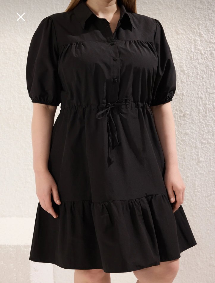 Kemerli Siyah Midi Gömlek Elbise - Görsel 3