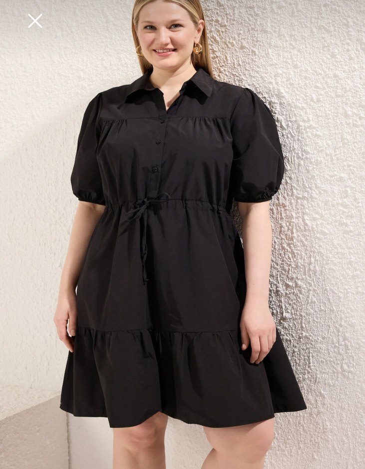 Kemerli Siyah Midi Gömlek Elbise - Görsel 2