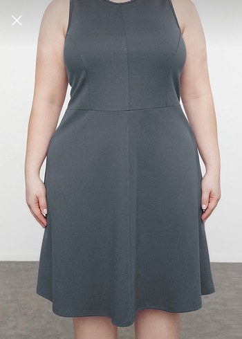 Gri V Yakalı Midi Kadın Elbise - Görsel 2